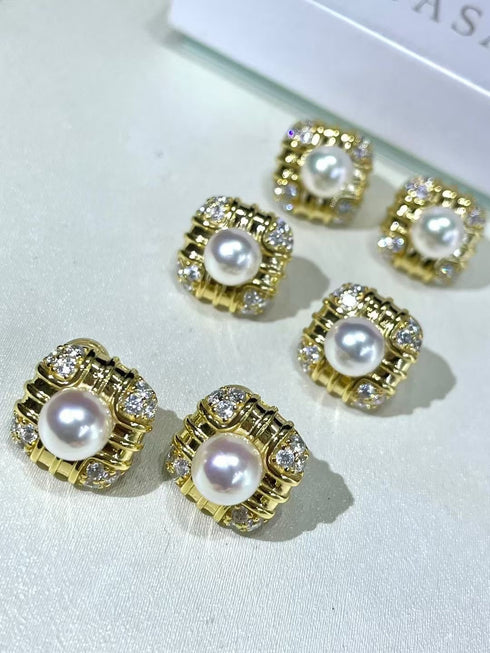 Akoya Pearl Square Stud Earrings – Modern Chic & Vintage-Inspired